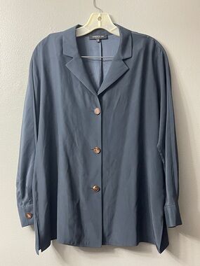 Lafayette 148 New York silk dark blue dolman long-sleeved button-up blouse large